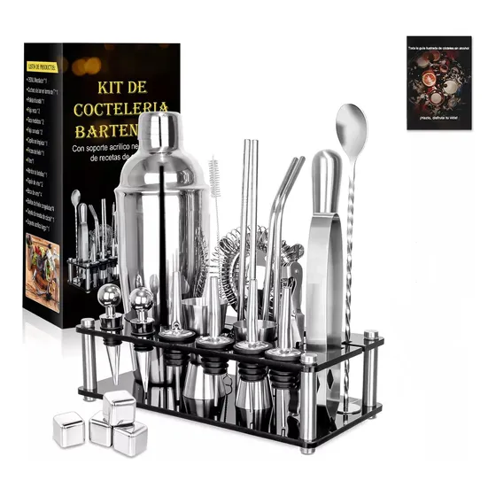 Shaker Kit De Cocteleria 25pcs Bartender Con Soporte 750mL