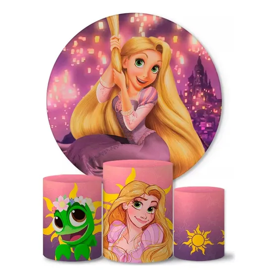 Capa De Painel Redondo + Cilindros Decoração Rapunzel