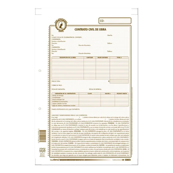 Forma Minerva 5509 Contrato Civil Obra  X 12 Pcs