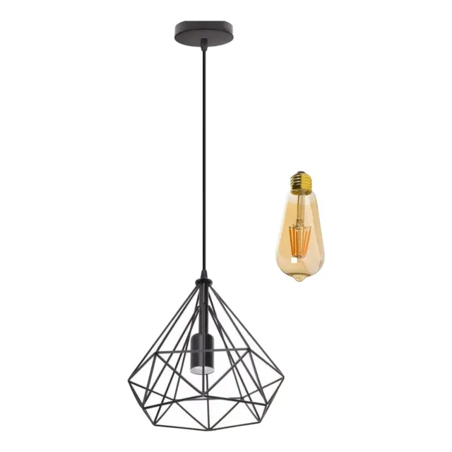 Lámpara Colgante Vintage Mod. Diamante Negro + Foco Led
