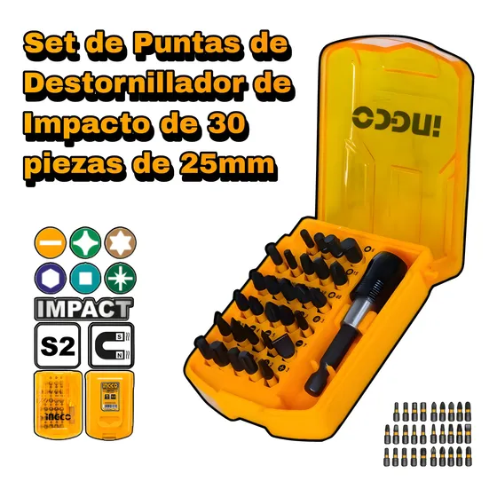 Set De 30 Puntas Impacto Para Atornillador Ingco