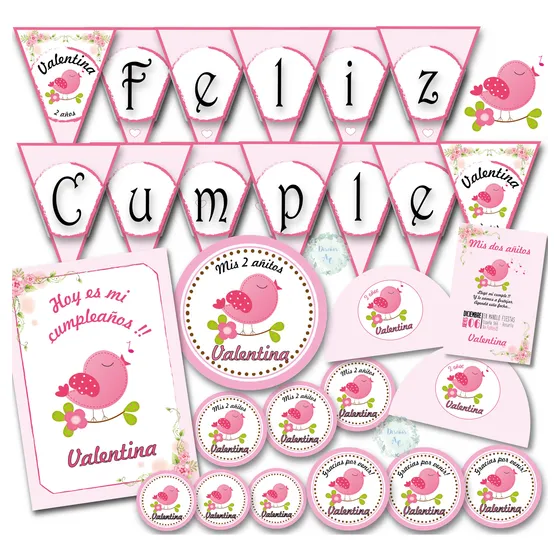 Kit Imprimible Cumple Pajaritos, Personalizado.