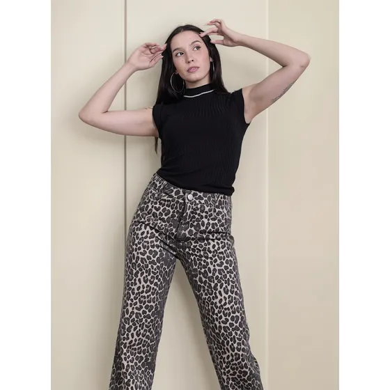 Pantalón Zua Animal Print Mujer Largo Wide Leg