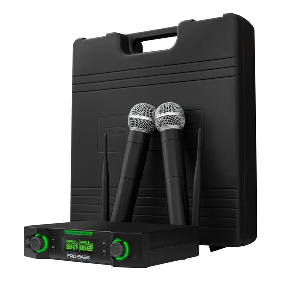 Micrófono Inalámbrico Doble Probass Uf 224 Multi Frec. Negro