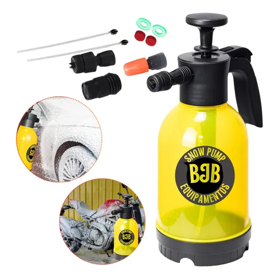 Snow Foam Manual 3 em 1 com 2 Litros Gerador Aplicador Borrifador de Espuma Neve, Lavar Veículos Carros , Lava Rápido - Compressão Manual - Amarelo - BJB equipamentos