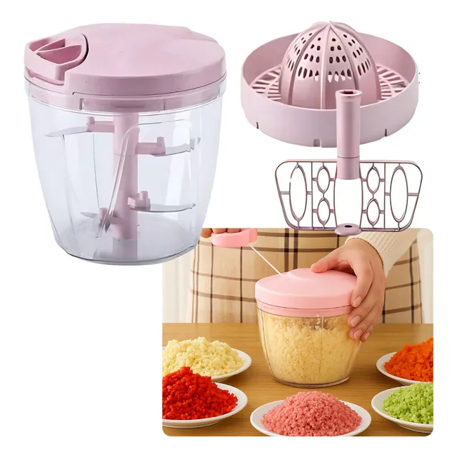 Processador De Alimentos Manual 3 Em 1 Com 5 Lâminas Rosa