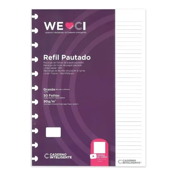 Refil Pautado Grande P/ Caderno Inteligente C/ 50 Folhas 90g