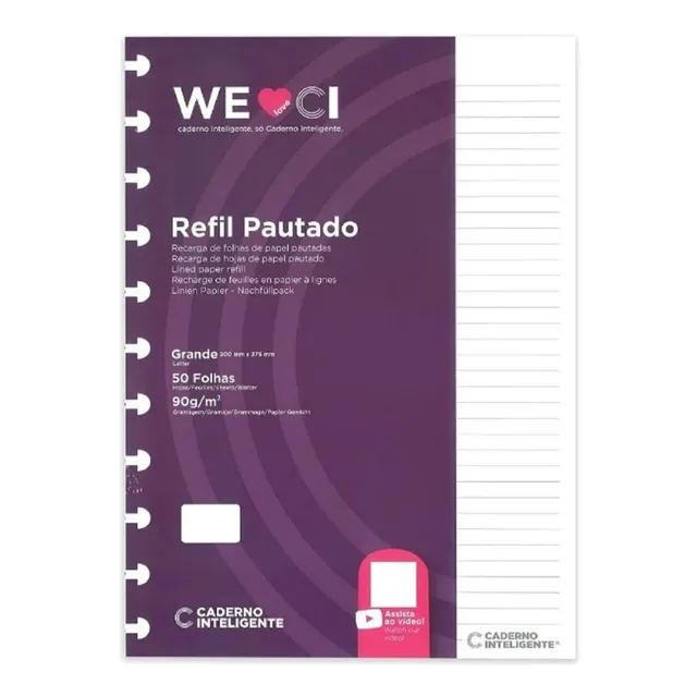 Refil Pautado Grande P/ Caderno Inteligente C/ 50 Folhas 90g