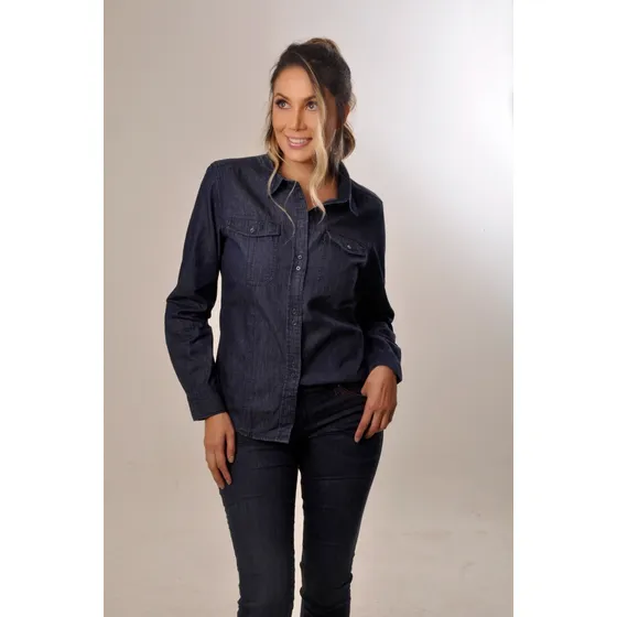 Camisa Denim Medium Blue Manga Larga Ref: Ml16-90