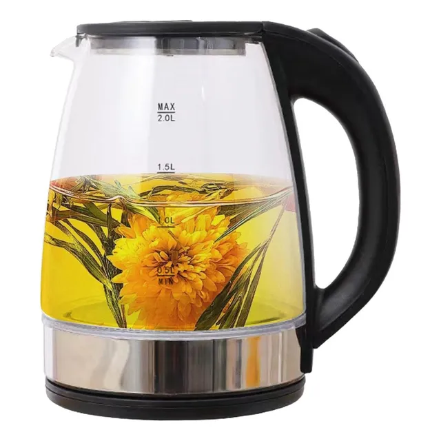 Tetera Eléctrica 2 L Hervidor Agua Jarra De Vidrio Cafetera Color Negro