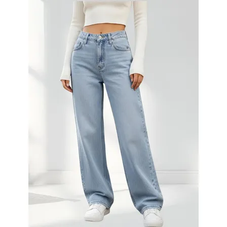 Calça Jeans Feminina Rasgada Wide Leg Pantalona Feminina