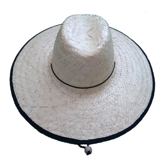 1 Chapéu Palha Surf Preto C/ Cordinha Aba 13cm M0324x