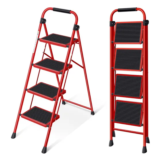 Escalera Plegable Tipo Taburete 4 Escalones Acero Carbono