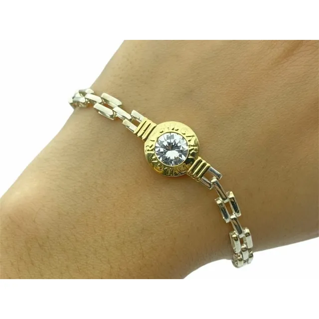 Pulsera Plata  Oro Mujer Piedra Cubic Panter Estuche