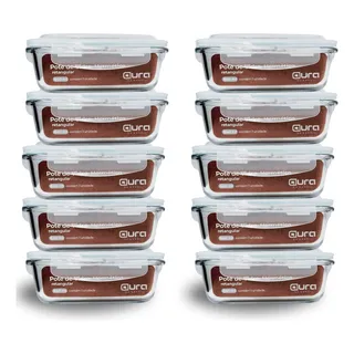 Conjunto 10 Potes 640ml Vidro Hermético 4 Travas Marmita Aura Do Brasil Conjunto 10 Potes 640ml Vidro Hermético 4 Travas Marmita Aura Do Brasil
