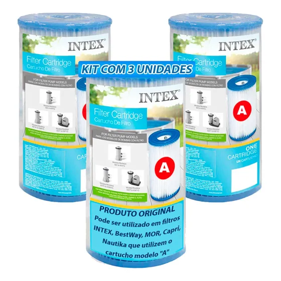 Kit 3 Refil Intex Cartucho Modelo A Filtro Piscina Inflável