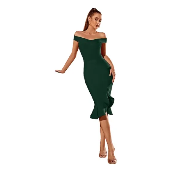 Adyce Vestido De Hombros Descubiertos Con Abertura Bajo Sire