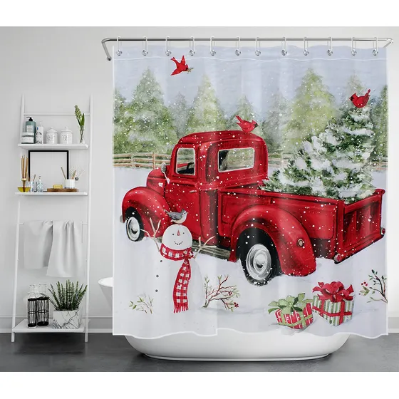 Ecotob Cortina Ducha Navidad Casa Campo Diseño Rustico Rojo