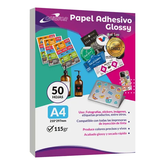 Papel Fotográfico Adhesivo Premium A4 115gr Pack 50 Cursor