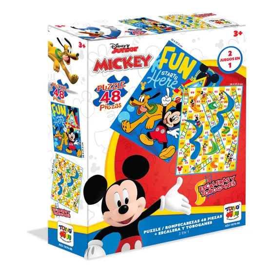 Juego De Mesa 2 En 1 Mickey Puzzle + Escaleras Y Toboganes