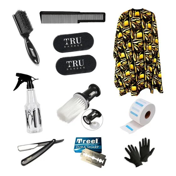 Kit Combo Barberia Peluquería Capa Diseño Set Peines Cepillo