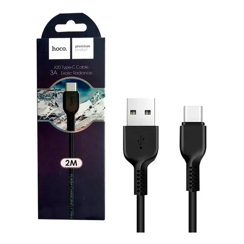 Cable Usb A Tipo C 3a Carga Rápida 2 Mts Negro Hoco X20