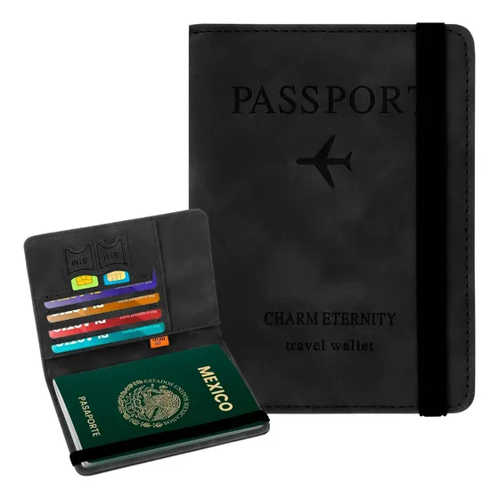 Porta Pasaporte Funda Protectora Con Protección Rfid Color Negro