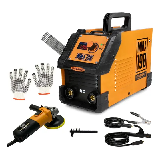 Máquina De Solda Inversora 190a Mma E Tig/Lift + Esmerilhadeira Angular 720W 220v Kit Profissional Cor Laranja - Pró Euro