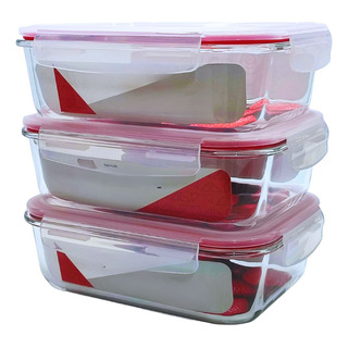 Kit 3 Potes De Vidro Hermético Com Tampa E Trava 1500 Ml Kit 3 Potes De Vidro Hermético Com Tampa E Trava 1500 Ml