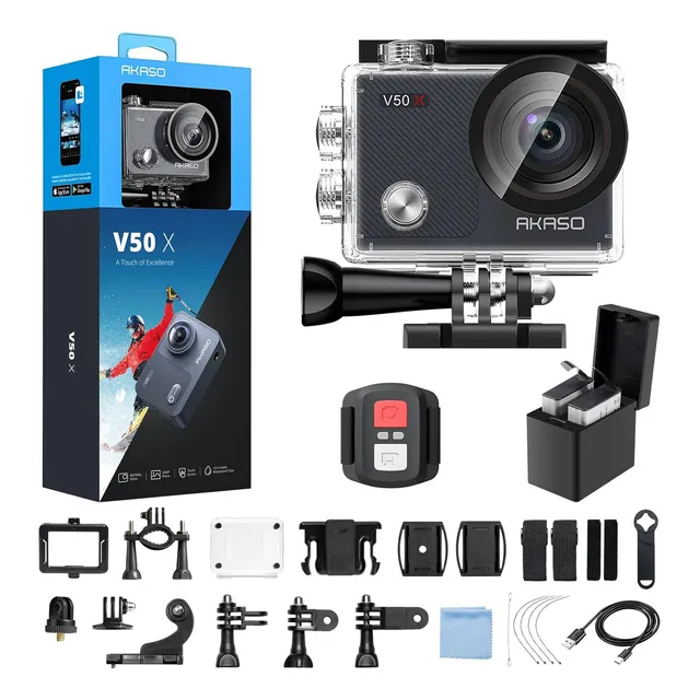 Cámara deportiva Akaso V50X 4K30fps WiFi con EIS pantalla táctil 4X Zoom 40m impermeable admite micrófono externo