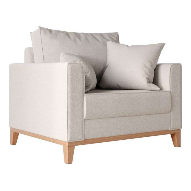 Poltrona Beny Pés E Base Em Madeira Linho Cotton Cru Poltrona Beny Pés E Base Em Madeira Linho Cotton Cru
