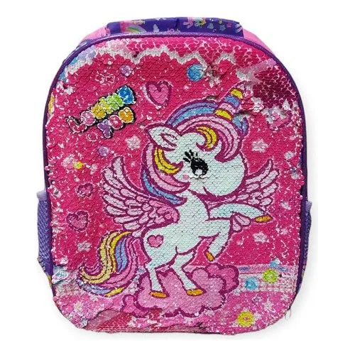 Mochila Escolar Infantil Jardin Con Lentejuelas Reversibles