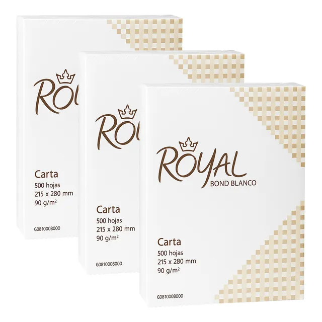 Papel Bond 90gr Carta Royal 3 Paquetes De 500 Hojas Extra Bl Extra Blanco