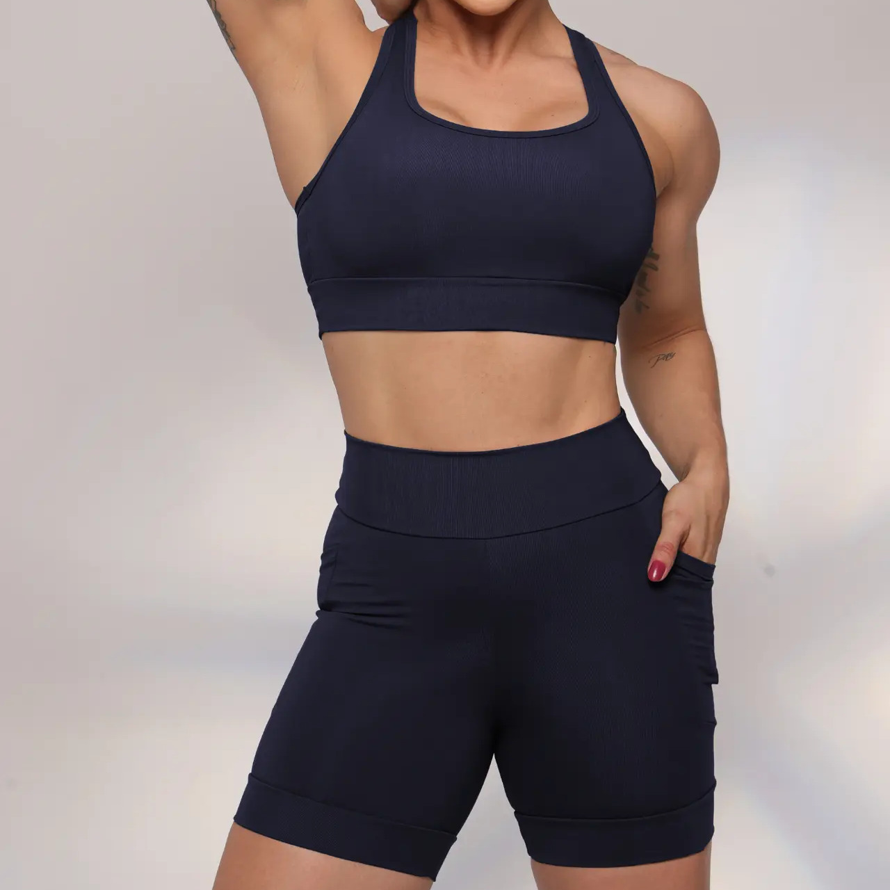 Conjunto Fitness Top Shorts Meia Coxa Alta Compressão