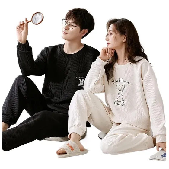 Pulôver De Pijama De Inverno Para Casais, Algodão Com Ar Tér