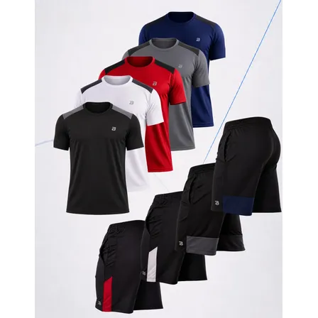 Kit 9 Peças Camisetas Premium Raglan Shorts Dry Fit Academia Multicolorido G