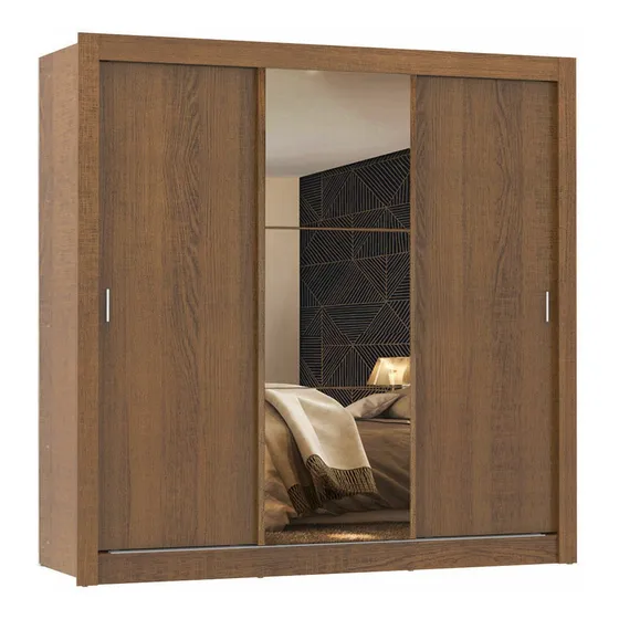 Closet Mônaco 3 Puertas Corredizas con 1 Espejo Marrón Madesa