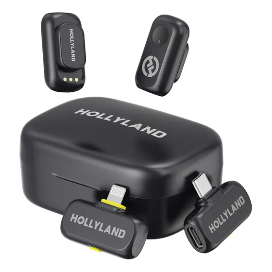 Hollyland Lark A1 Combo - Mini microfone sem fio para iPhone e Android (2 Tx + USB-C Rx + Ios Rx + estojo de carregamento), microfone magnético para YouTube, TikTok, podcasts e vlogs (preto)