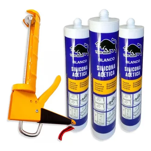 3 Silicona Cartucho Sellador Universal + Pistola Calafatera