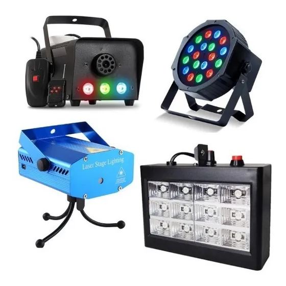 Kit Iluminação Jogo De Luz Dj 4x1 Fumaça Canhão Strobo Laser