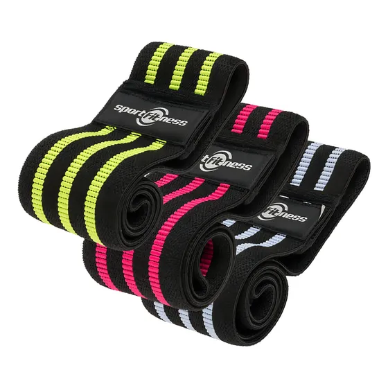 Bandas Planas Set X 3 Sportfitness Elásticas Cerradas Tela Color Rosado-Verde-Azul