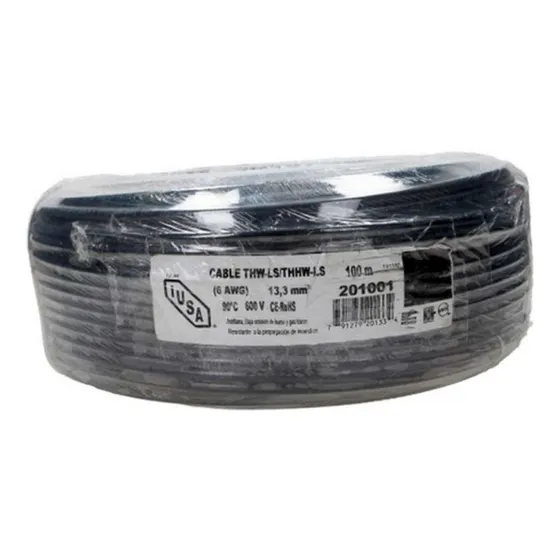 Cable Eléctrico Cal. 06 Negro Tipo Thw 1 Hilo 100mt