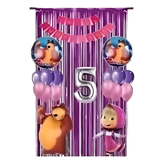 Combo De Globos Metalizado Masha Y El Oso Cumpleaños