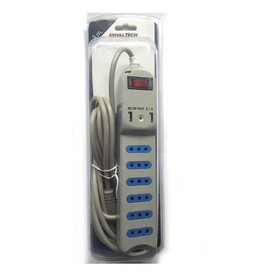 Alargador 3mts / 6 Tomas, Gris + 2 Usb R