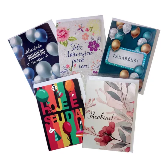 10 Cartões De Aniversário Sortidos 10,5 X 15 Com Envelopes