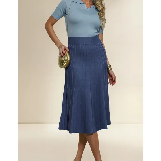 Saia Mid Modal Tricot Canelada Cós Alto Com Elástico