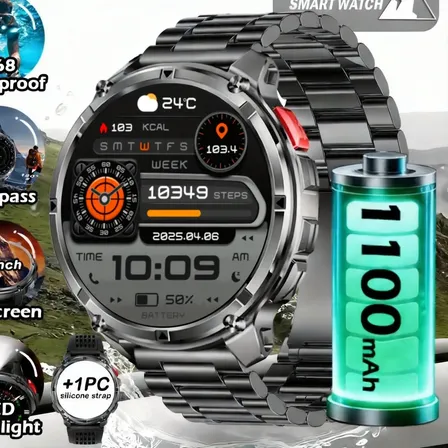 Smartwatch Deportivo Ip68 Con Brújula Y Linterna Black Black Steel