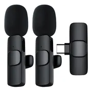 2 Micrófonos Inalámbricos Solapa Lavalier Celular Tablet  Negro