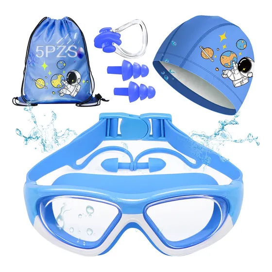 Kit 5en1 Googles Natacion Y Gorro De Baño Para Niños Y Niñas