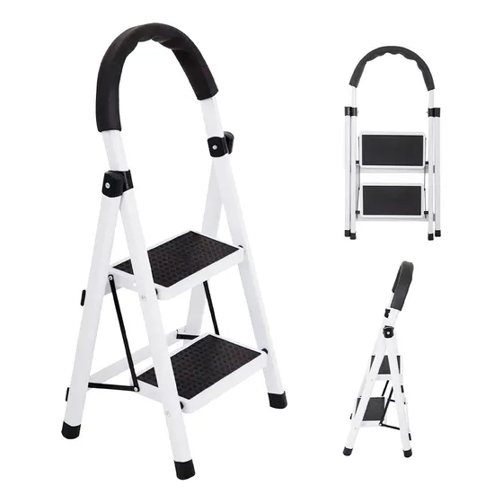 Escalera Plegable De Acero 2 Peldaños Homely Piso Escalera Color Blanco